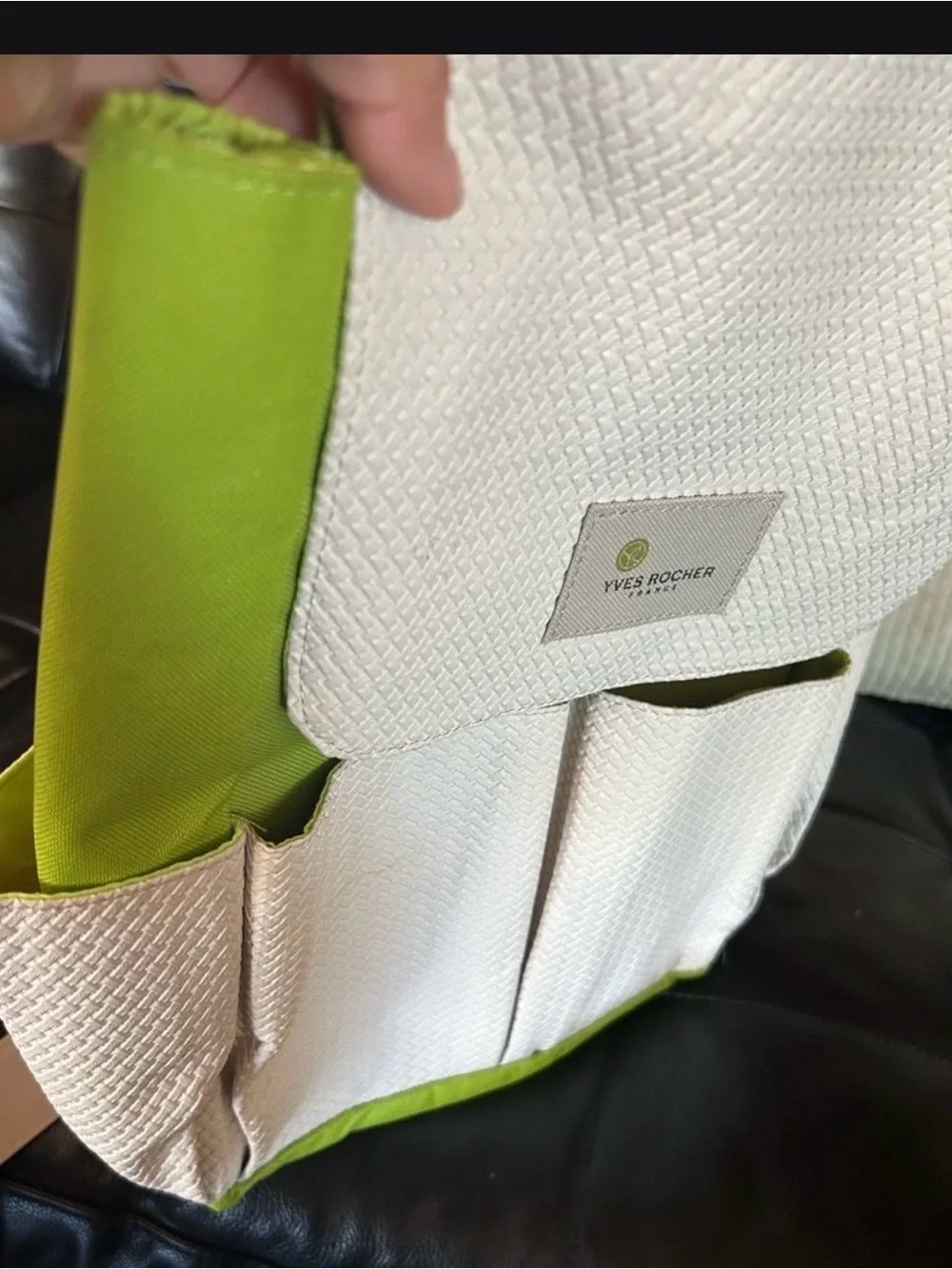 Yves Rocher Cream & Lime Green Textured Backpack